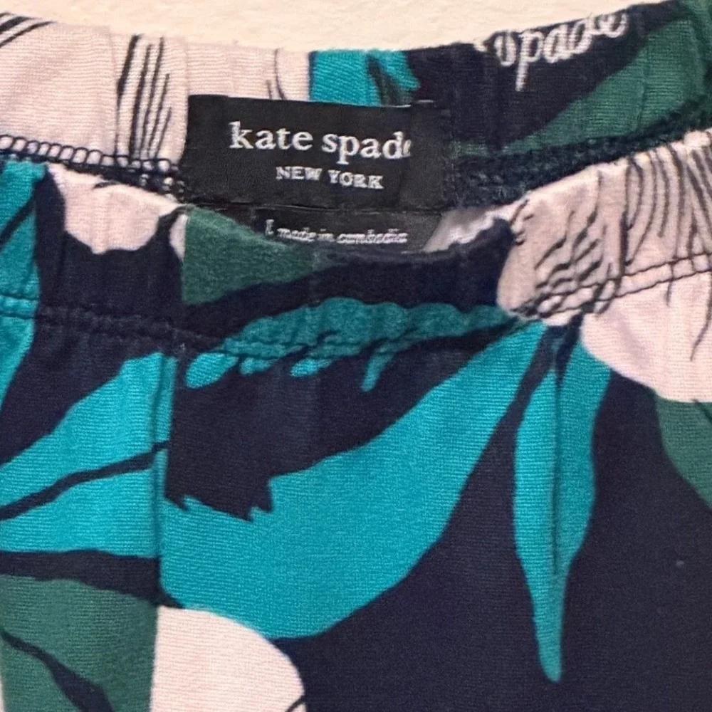 Kate Spade Pajama Set Sz L Hibiscus Floral Short Sleeve Pants Navy Sleepwear